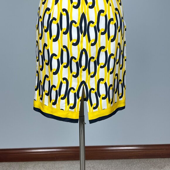 Milly New York Womens Silk Chain Print Pencil Skirt Yellow Black White size 4 - Picture 6 of 10